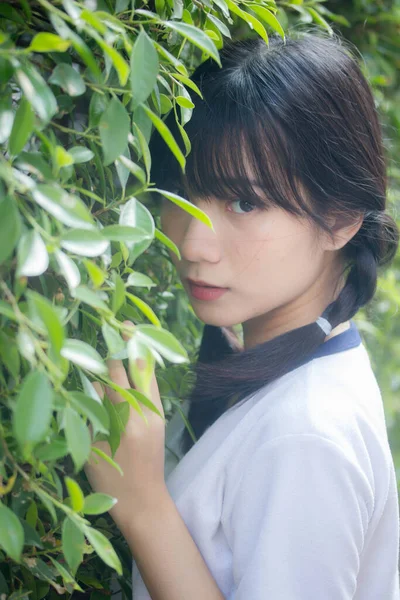 Tailandês Adolescente Linda Menina Japonês Esportes Estudante Uniforme Feliz Relaxar — Fotografia de Stock