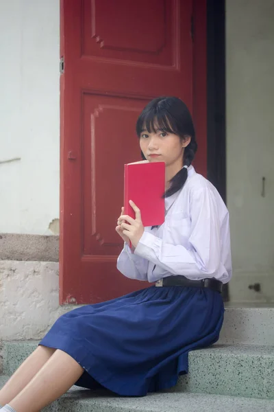 Thai High School Student Uniform Teen Schöne Mädchen Glücklich Und — Stockfoto