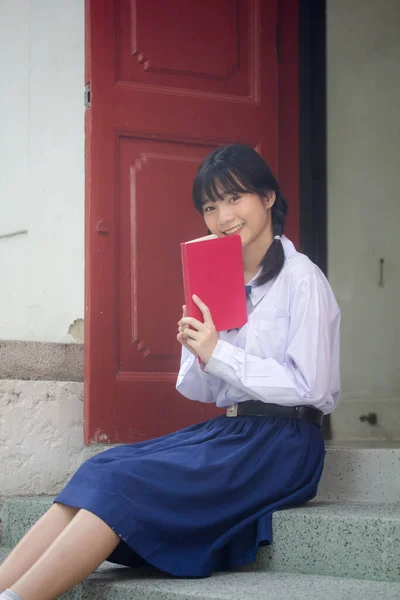 Tailandese Scuola Superiore Studente Uniforme Giovanissima Bella Ragazza Felice Relax — Foto Stock