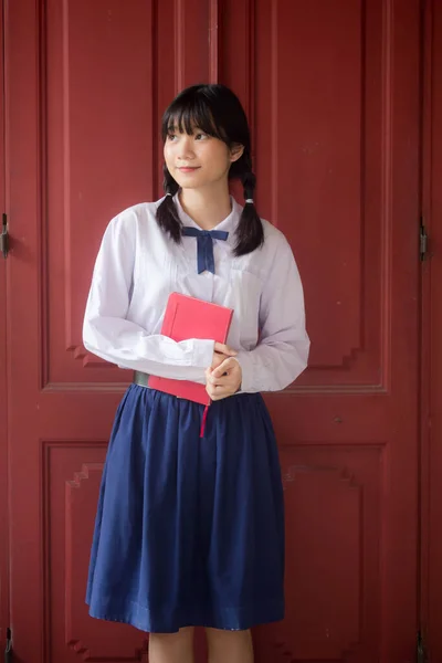 Thai Middelbare School Student Uniform Tiener Mooi Meisje Gelukkig Ontspannen — Stockfoto