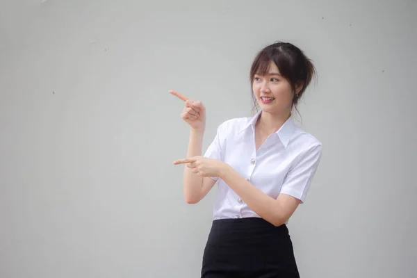 Thai Erwachsene Student Universität Uniform Hübsch Mädchen Pointing — Stockfoto