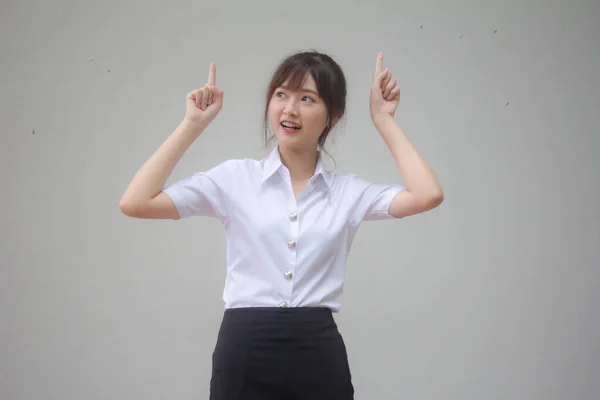 Thai Erwachsene Student Universität Uniform Hübsch Mädchen Pointing — Stockfoto