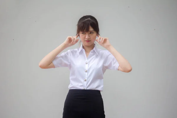 Thajská Dospělá Studentská Univerzita Uniforma Krásná Dívka Neposlouchat — Stock fotografie