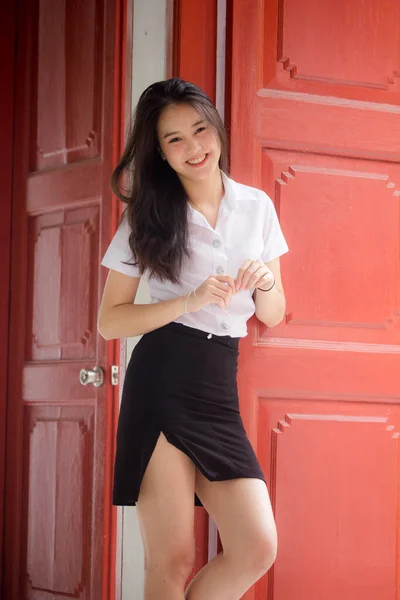 Thai Adult Student University Uniform Beautiful Girl Relax Smile — Stock Photo, Image