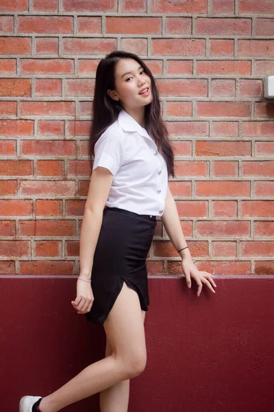Thai Adult Student University Uniform Beautiful Girl Relax Smile — Stock Photo, Image