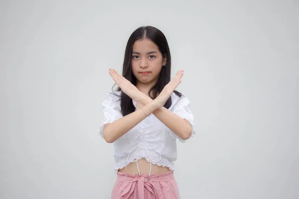 Ázsiai Thai Tini Fehér Póló Gyönyörű Lány Stop — Stock Fotó