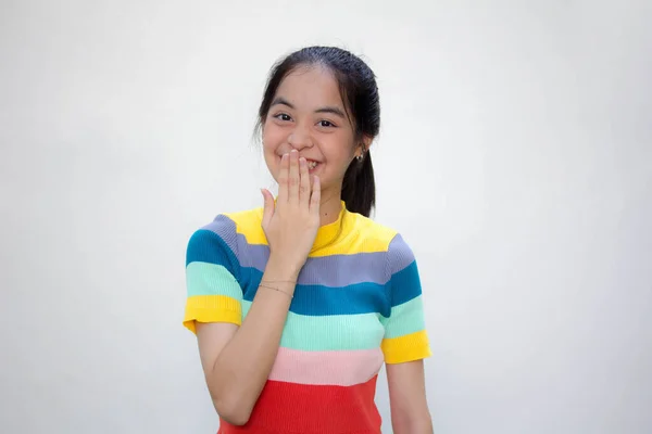 Azjatyckie Tajski Nastolatek Kolor Shirt Piękna Dziewczyna Cicho — Zdjęcie stockowe