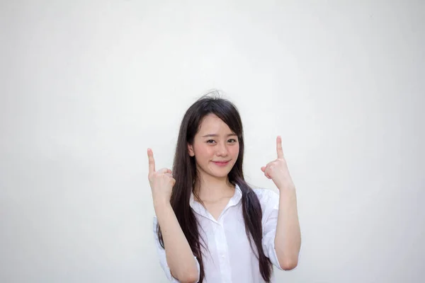 Tajski Chiny Dorosły Biuro Dziewczyna Wskazując — Zdjęcie stockowe