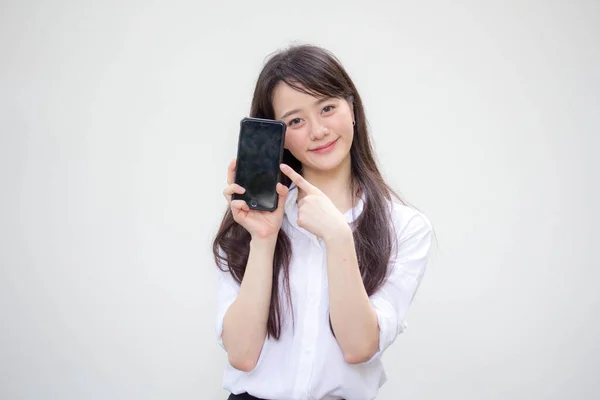 Portret Van Thai China Volwassen Kantoor Meisje Wit Shirt Tonen — Stockfoto