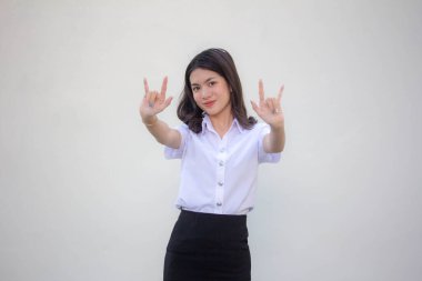 Yetişkin öğrenci üniforması. Güzel kız seni seviyor.