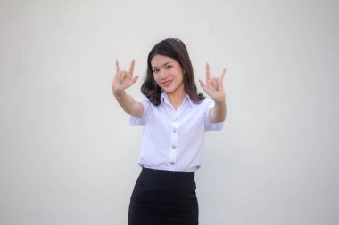 Yetişkin öğrenci üniforması. Güzel kız seni seviyor.