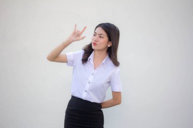 Yetişkin öğrenci üniforması. Güzel kız seni seviyor.