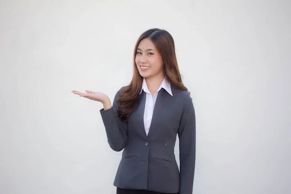 Portrait Thai Adult Office Girl Show Hand — Stock Photo, Image