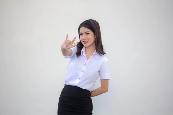 Thai Erwachsene Studentin Universität Uniform Schön Mädchen Liebe Sie — Stockfoto