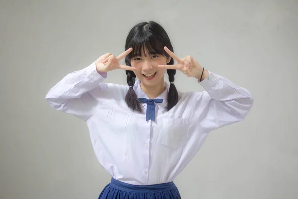 Retrato Tailandés Estudiante Secundaria Uniforme Hermosa Niña Victoria — Foto de Stock