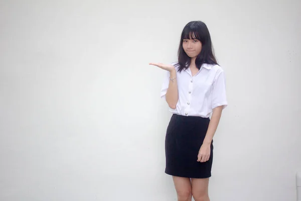 Thajský Dospělý Student Univerzita Uniforma Krásný Dívka Show Ruka — Stock fotografie