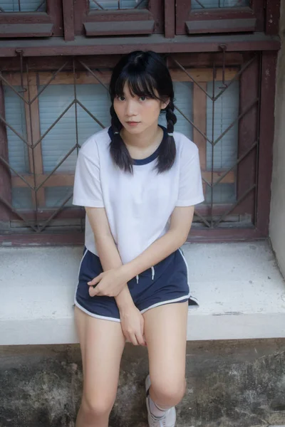 Thai Teen Hübsch Mädchen Japanisch Sports Student Uniform Glücklich Und — Stockfoto