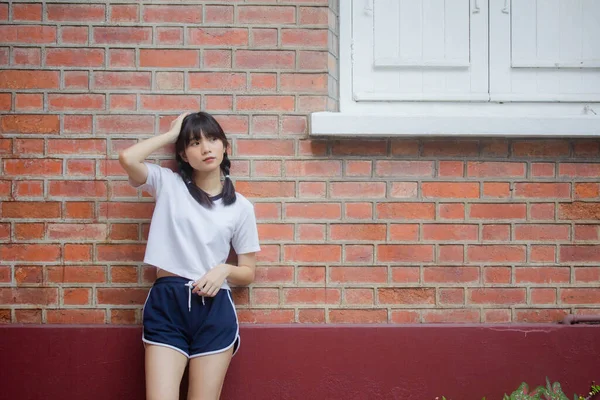 Tailandês Adolescente Linda Menina Japonês Esportes Estudante Uniforme Feliz Relaxar — Fotografia de Stock