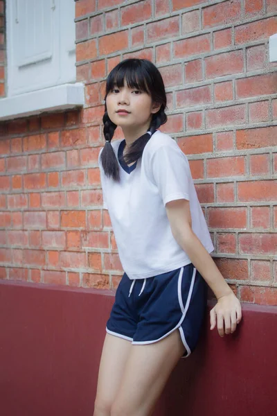 Thai Teen Beautiful Girl Japanese Sports Student Uniform Happy Relax — Stock Photo, Image