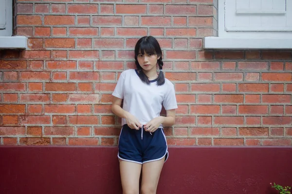 Tailandez Adolescenta Frumoasa Fata Japonez Sport Student Uniformă Fericit Relaxa — Fotografie, imagine de stoc