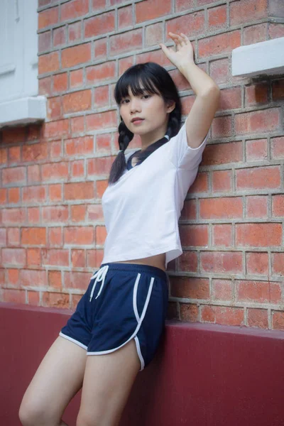 Tailandés Adolescente Hermosa Chica Japonés Deportes Estudiante Uniforme Feliz Relajarse —  Fotos de Stock