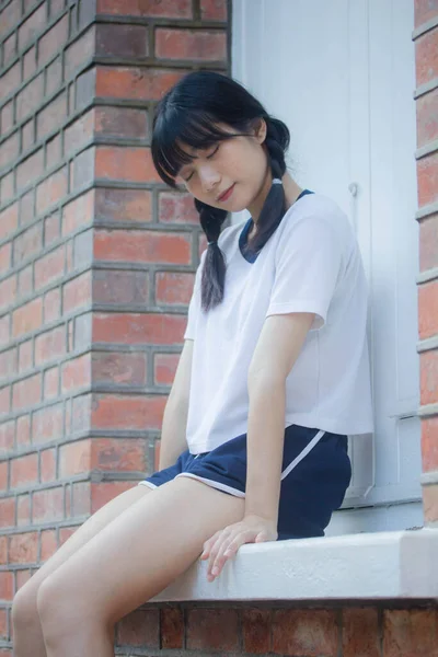 Thai Tonåring Vacker Flicka Japanska Sport Student Uniform Glad Och — Stockfoto