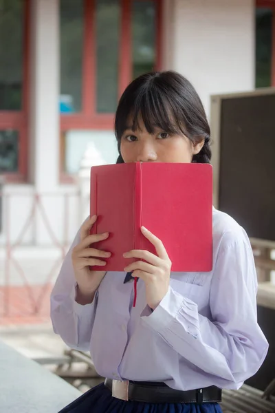 Tailandés Escuela Secundaria Estudiante Uniforme Adolescente Hermosa Chica Feliz Relajarse —  Fotos de Stock