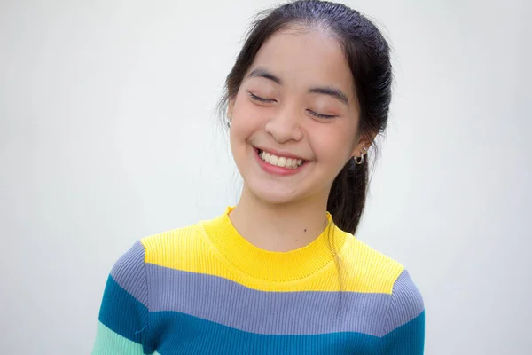 Azië Thai Tiener Kleur Shirt Mooi Meisje Glimlach Ontspannen — Stockfoto