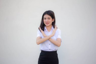 Taylandlı yetişkin üniversite üniforması güzel kız molası.