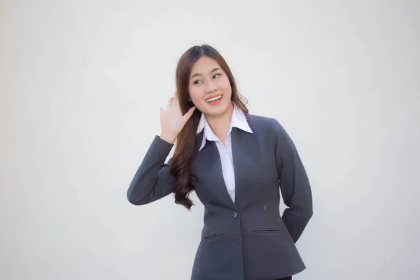 Retrato Tailandês Adulto Escritório Menina Ouvir — Fotografia de Stock