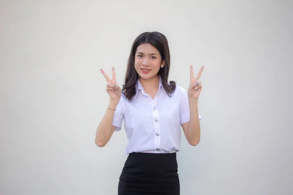 Thai Adult Student University Uniform Beautiful Girl Victory — стоковое фото