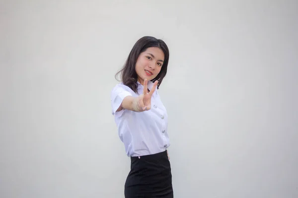 Thai Vuxen Student Universitet Uniform Vacker Flicka Seger — Stockfoto