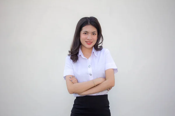 Thai Felnőtt Diák Egyetemi Egyenruha Gyönyörű Lány Pihenni Mosolyogni — Stock Fotó