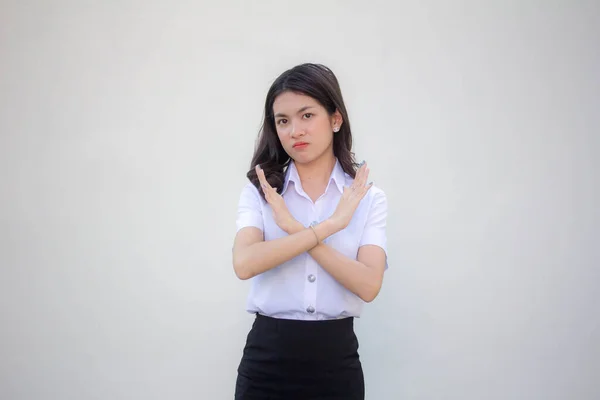 Thai Vuxen Student Universitet Uniform Vacker Flicka Stopp — Stockfoto