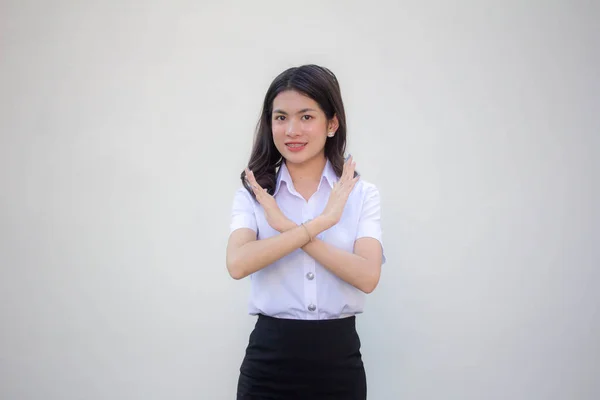 泰国人大学生校服漂亮女孩停车 — 图库照片