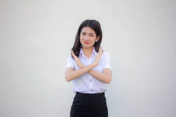 Tailandês Adulto Estudante Universidade Uniforme Bela Menina Parar — Fotografia de Stock