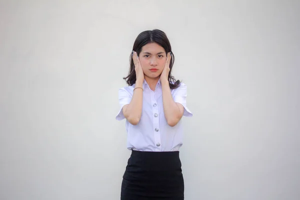 Thai Felnőtt Diák Egyetemi Egyenruha Gyönyörű Lány Nem Hallgat — Stock Fotó