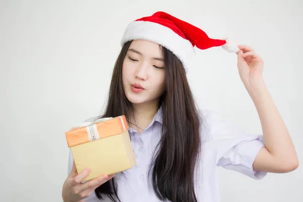 Portrait Thai China High School Student Uniform Beautiful Girl Hold — Stock Photo, Image