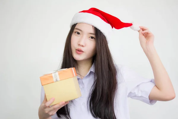 타이차이나 고교생 제복을 아름다운 소녀가 상자를 — 스톡 사진