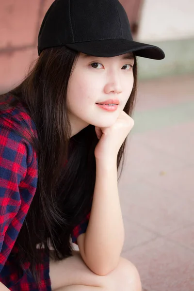 Portrait Thai China Teen Beautiful Girl Happy Relax — Stock Photo, Image