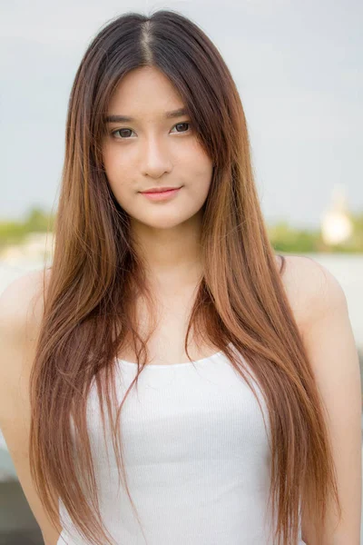 Portrait Thai Adult Beautiful Girl Relax Smile — Stock Photo, Image