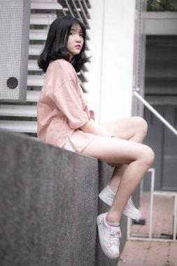 Vietnam Lisesi 'nin portresi. Güzel bir kız. Klasik tarzda mutlu.