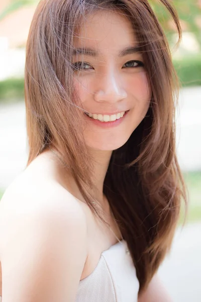 Portrait Thai China Adult Beautiful Girl Relax Smile — Stock Photo, Image