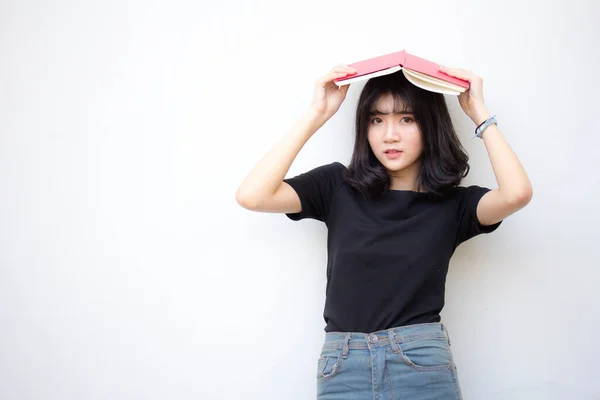 Ásia Tailandês Vietnam Adolescente Bela Menina Ler Livro — Fotografia de Stock