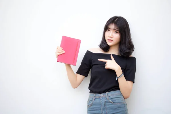 Ásia Tailandês Vietnam Adolescente Bela Menina Ler Livro — Fotografia de Stock