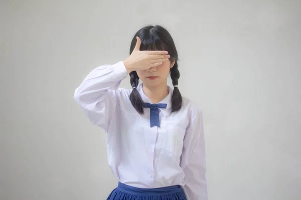 Retrato Tailandês Estudante Ensino Médio Uniforme Bela Menina Não Olhar — Fotografia de Stock