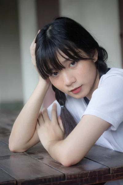 Thai Teen Hübsch Mädchen Japanisch Sports Student Uniform Glücklich Und — Stockfoto