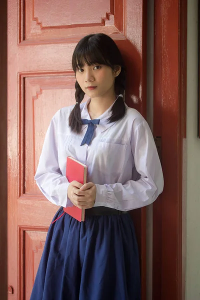 Thai Gymnasiet Student Uniform Tonåring Vacker Flicka Glad Och Koppla — Stockfoto