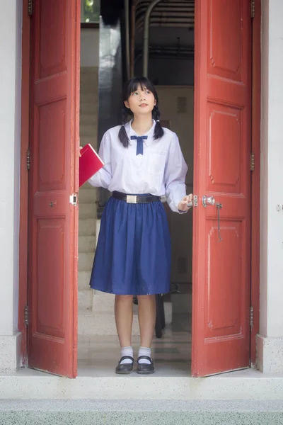 Thai High School Student Uniform Teen Schöne Mädchen Glücklich Und — Stockfoto