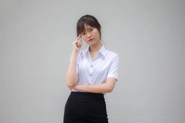 Thai Vuxen Student Universitet Uniform Vacker Flicka Tänk — Stockfoto